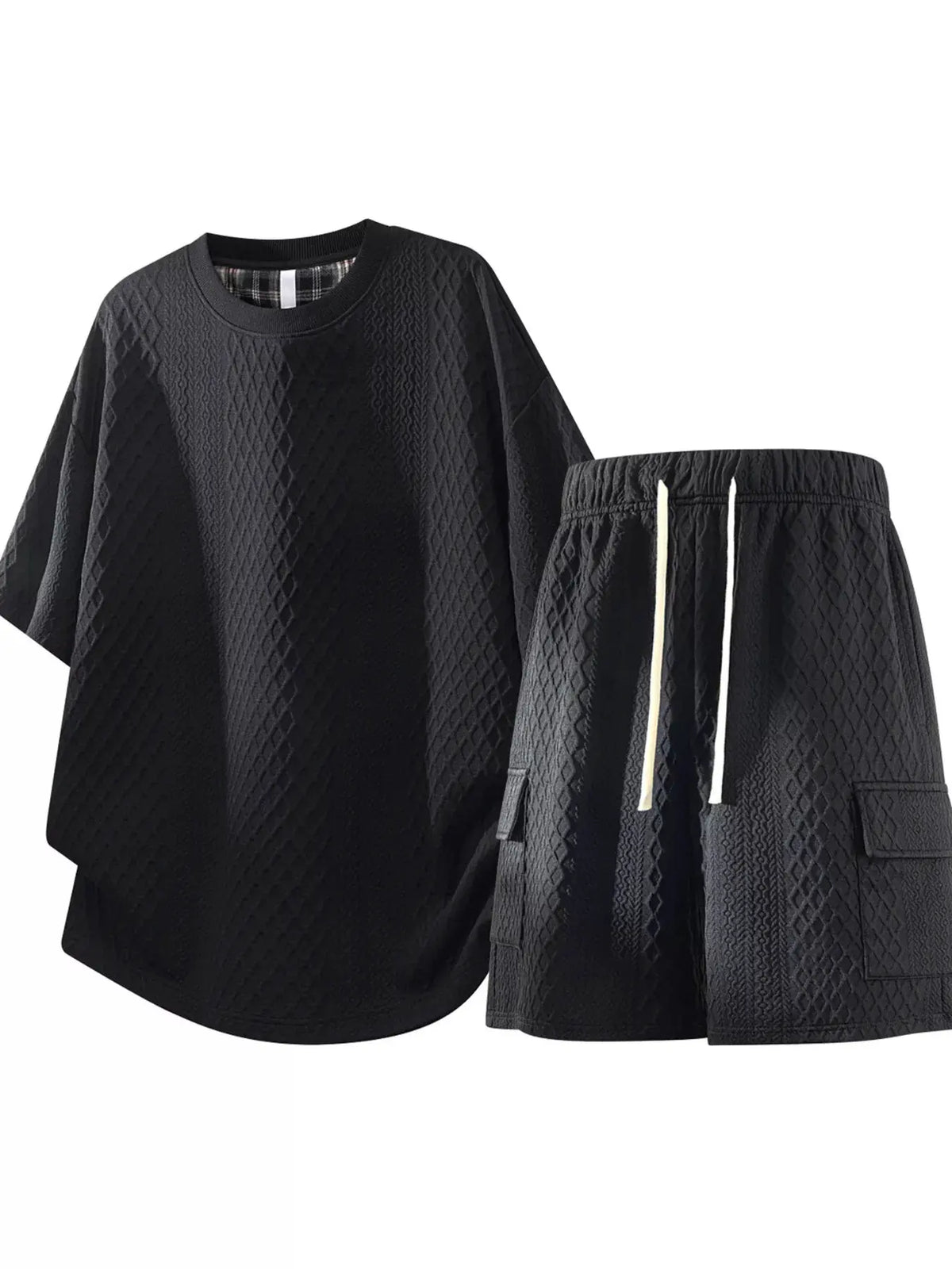 Men's Plus Size Textured Casual Top and Shorts Set by Trendsi