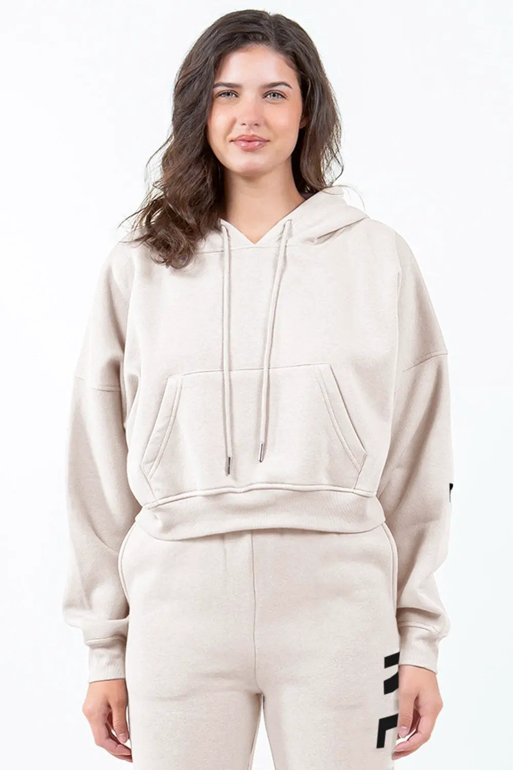 American Bazi Letter Graphic Long Sleeve Drawstring Cropped Hoodie by American Bazi