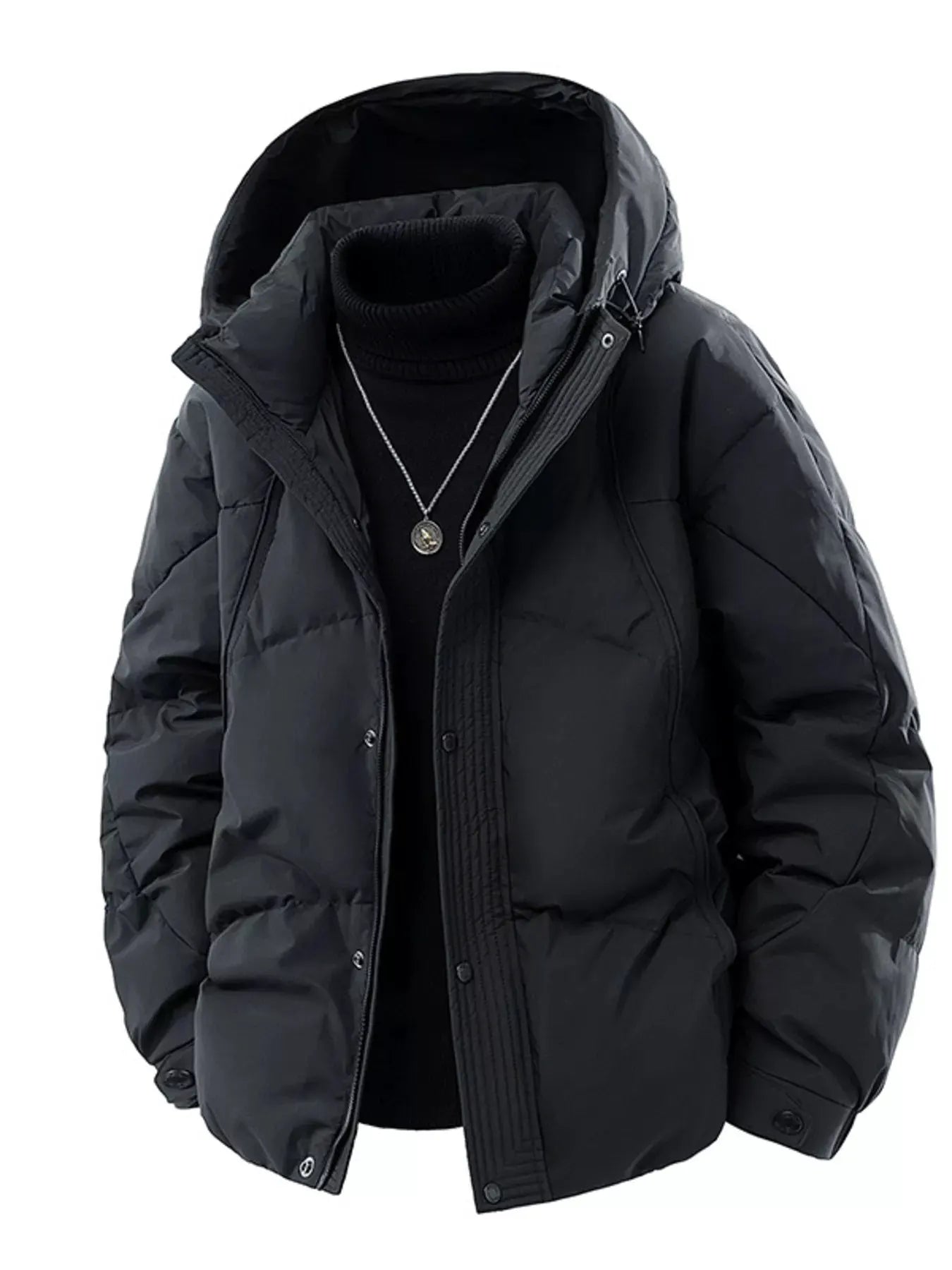 Men's Plus Size Snap Down Hooded Puffer Jacket by Partner Label