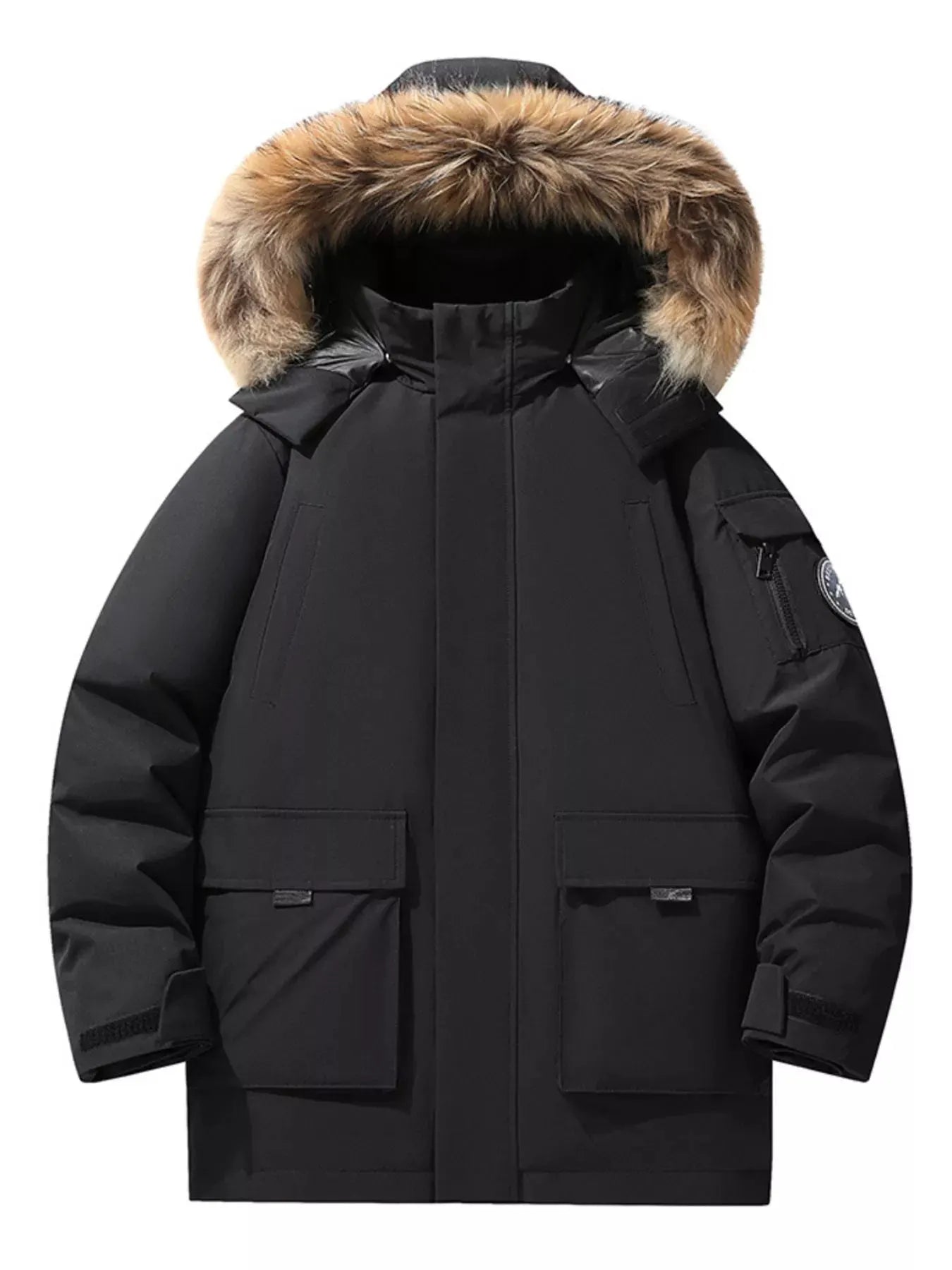 Men's Full Size Fur Hooded Zip Up Parka Coat Plus Size by Partner Label