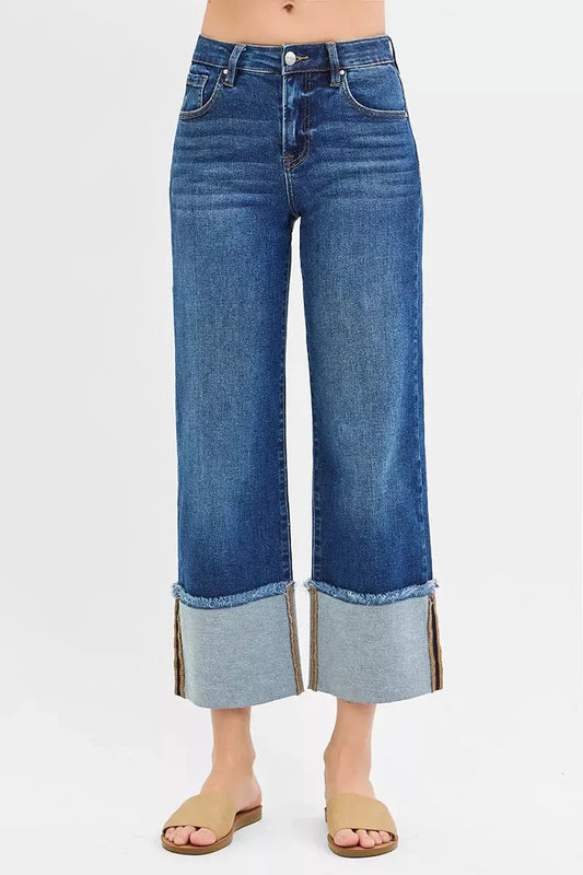 RISEN Full Size Mid Rise Crop Wide Wide Cuffed Jeans Plus Size by RISEN