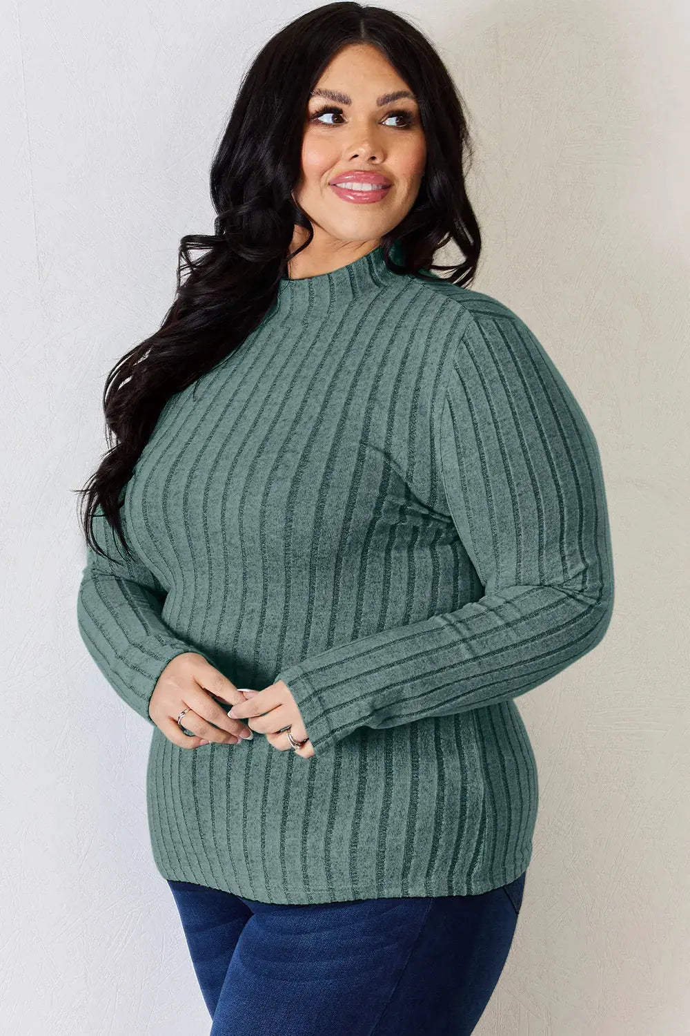 Basic Bae Full Size Ribbed Mock Neck Long Sleeve T-Shirt by Basic Bae