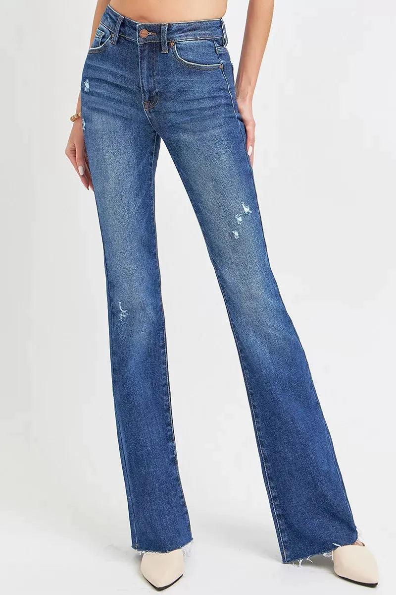 RISEN Full Size Distressed Mid Rise Flare Jeans Plus Size by RISEN
