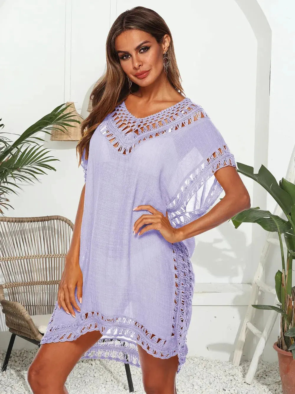 Cutout V-Neck Short Sleeve Cover-Up by Partner Labels