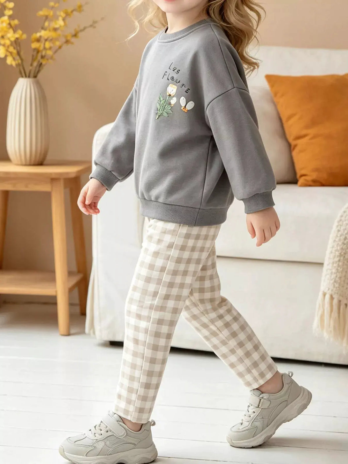 Children's Long Sleeve Sweatshirt and Plaid Pants Two-Piece Set by Trendsi