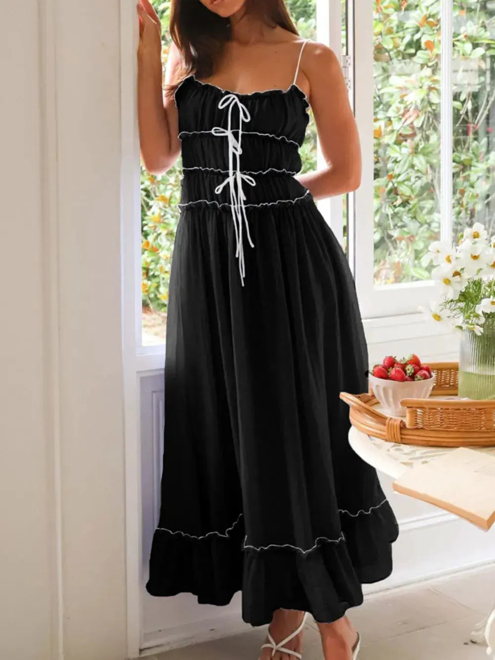 Devine Frill Ruffled Hem Midi Cami Dress by Devine