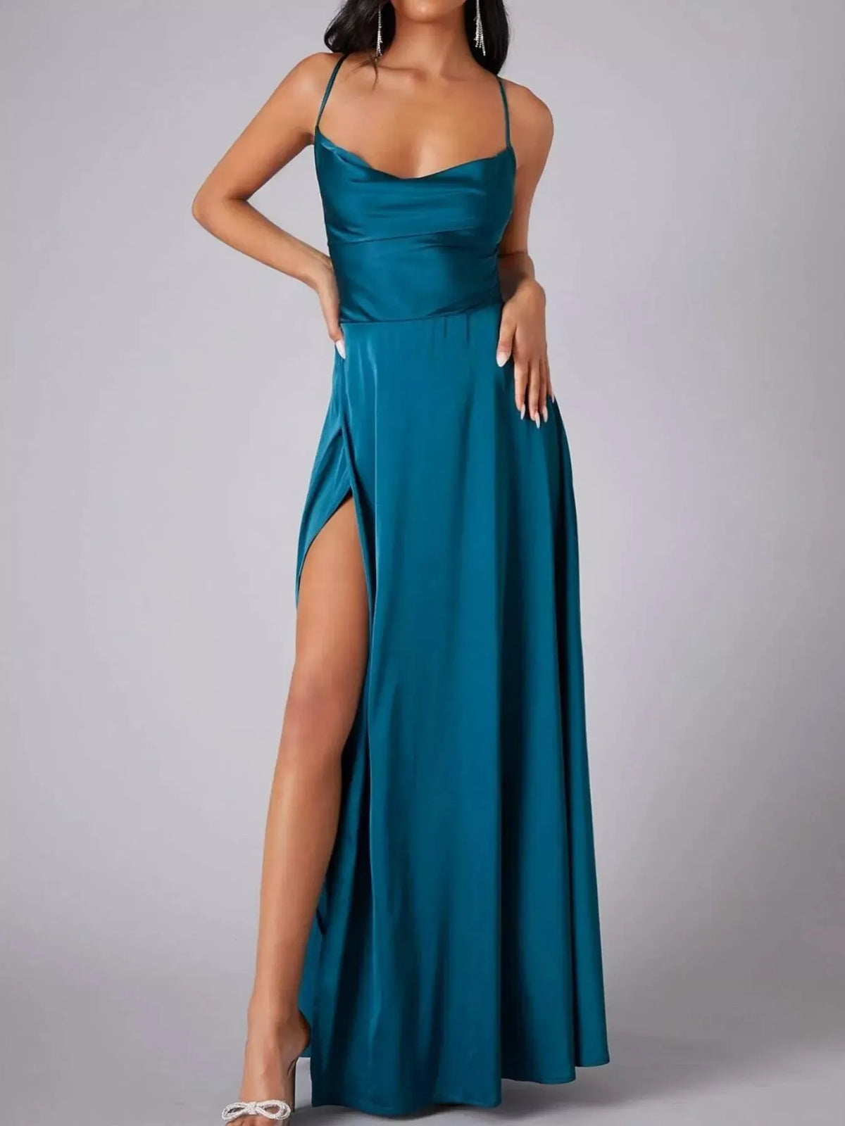 Lace Up Back Split Maxi Dress by Partner Label