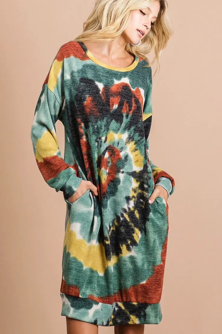 BiBi Tie Dye Print Knit Dress with Side Pocket by BiBi