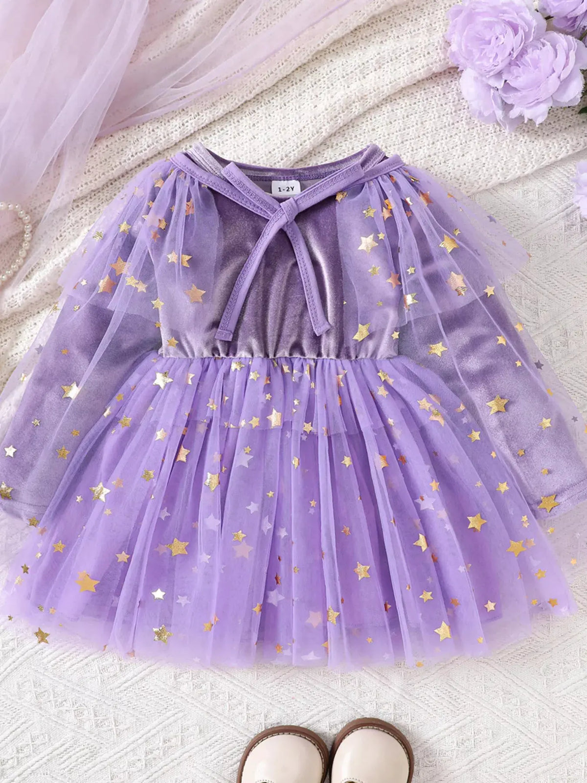 Children's Halloween Velvet Dress and Mesh Cape Set by Trendsi