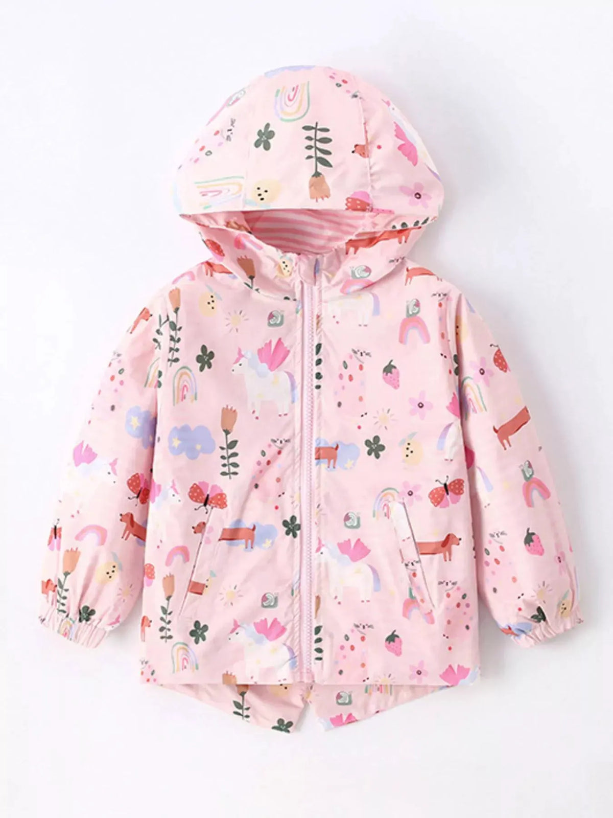 Children's Unicorn and Floral Print Hooded Jacket by Trendsi