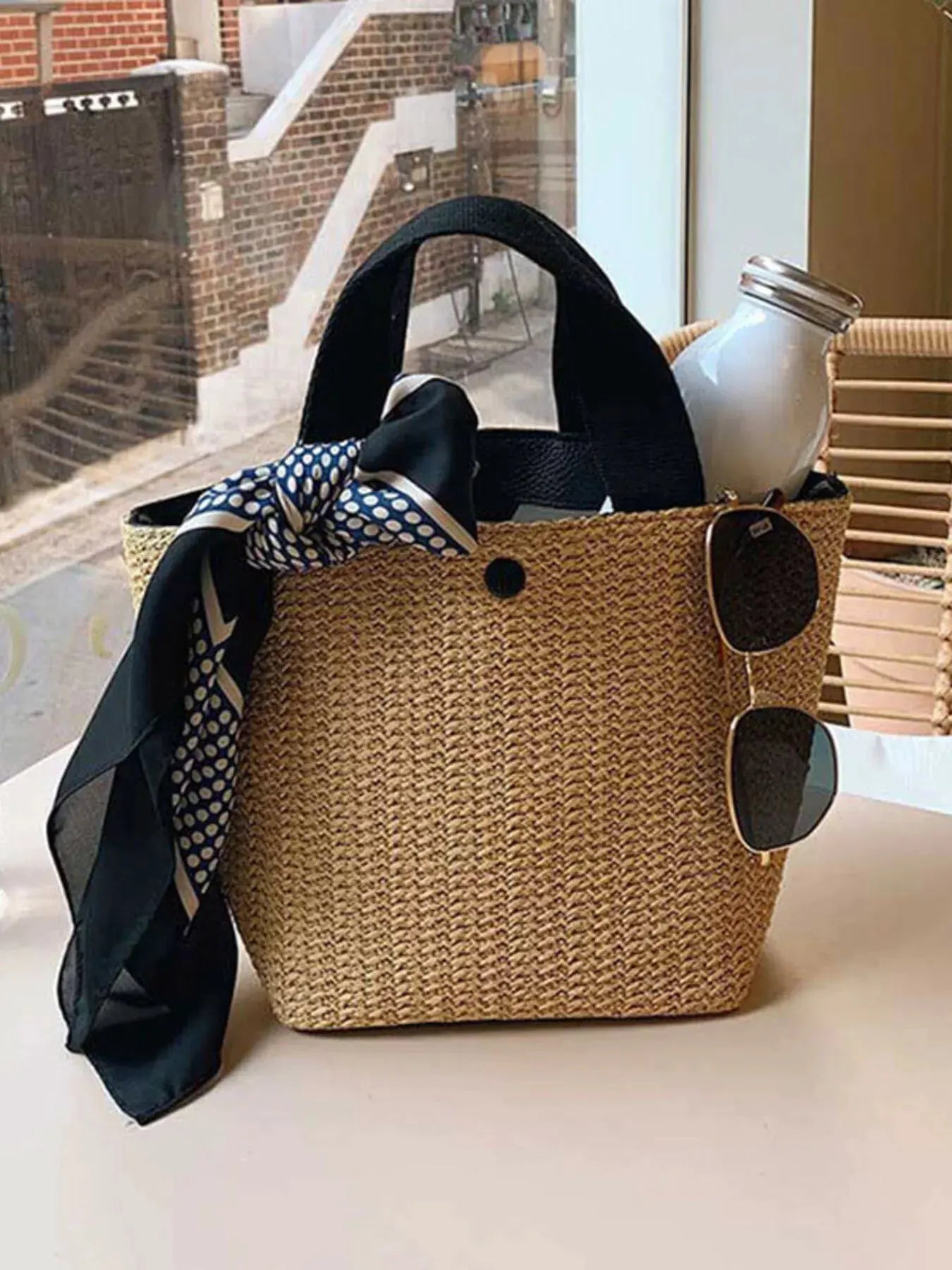 Woven Straw Tote Bag by Partner Label