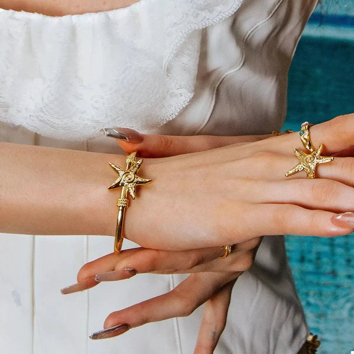 18K Gold-Plated Starfish Open Bracelet by Partner Label