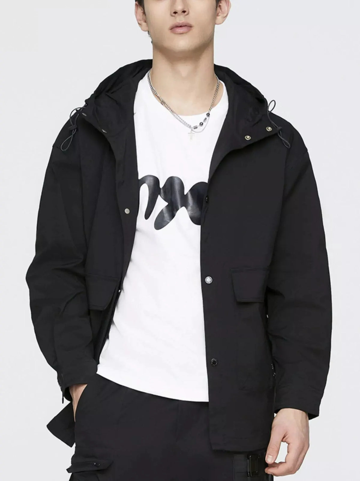 Men's Plus Size Urban Style Hooded Snap Down Jacket by Partner Label
