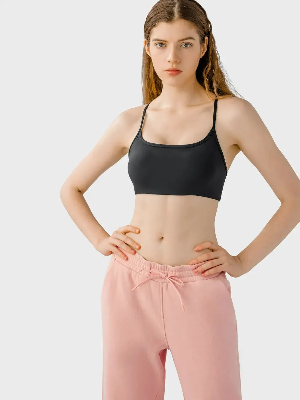 Millennia Crisscross Back Scoop Neck Active Cami with Detachable Chest Pads by Millennia