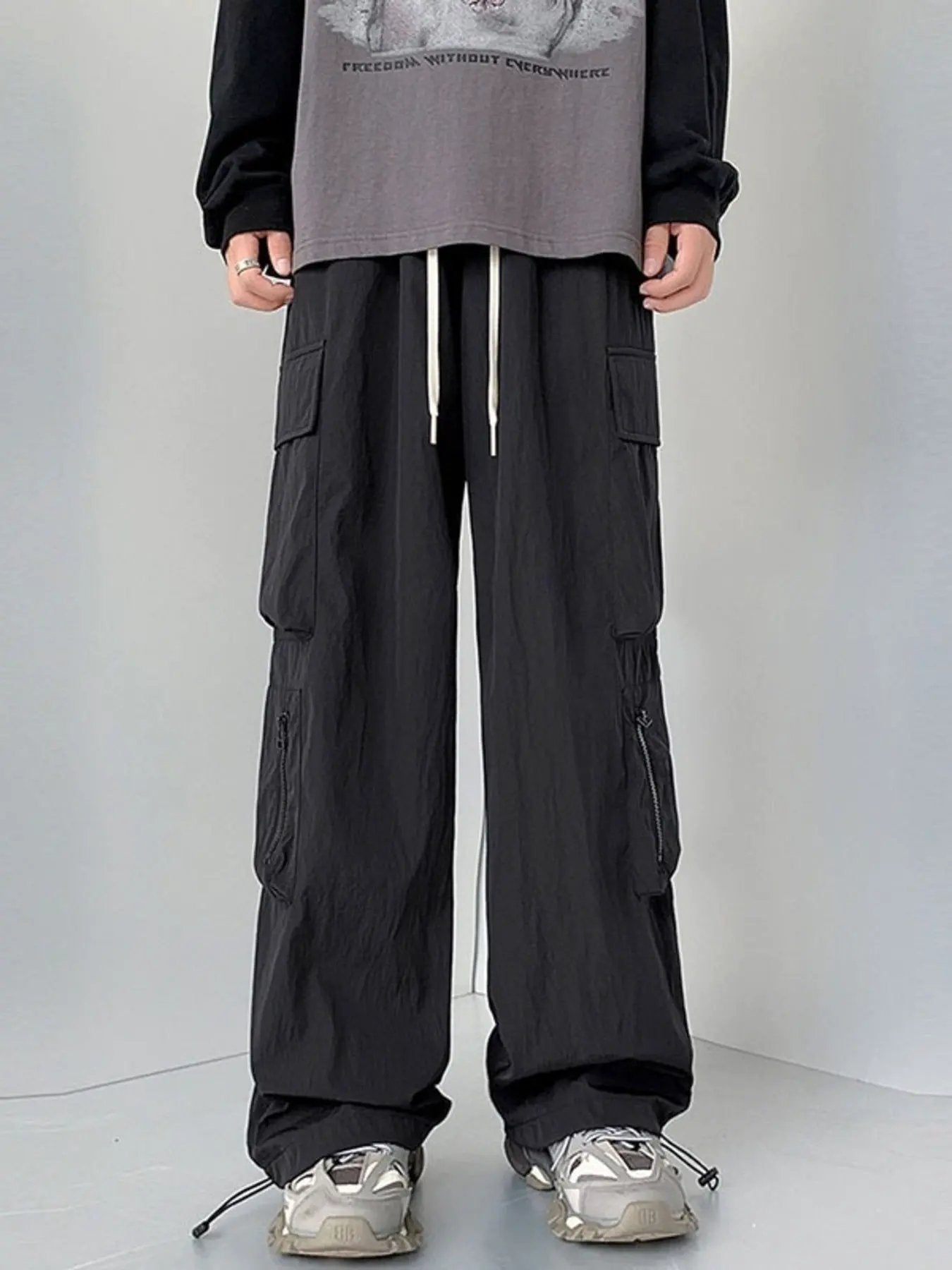 Men's Plus Size Loose Fit Cargo Pants with Drawstring by Partner Label