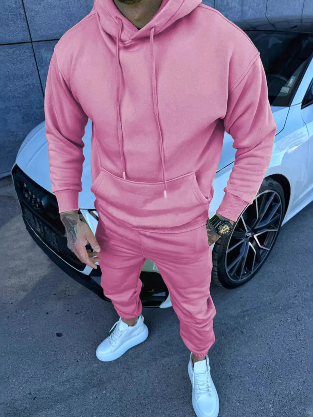 Men's Full Size Kangaroo Pocket Hoodie and Pants Set Plus Size by Trendsi