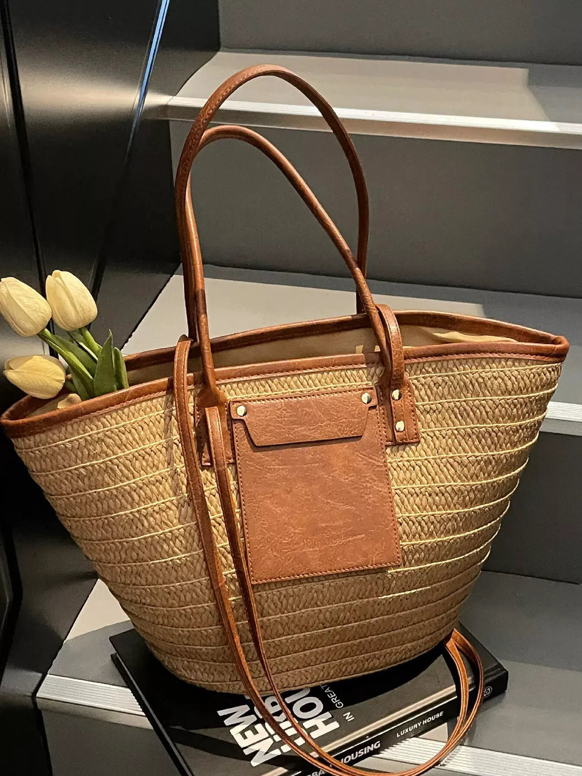 Woven Straw Tote Bag by Partner Label