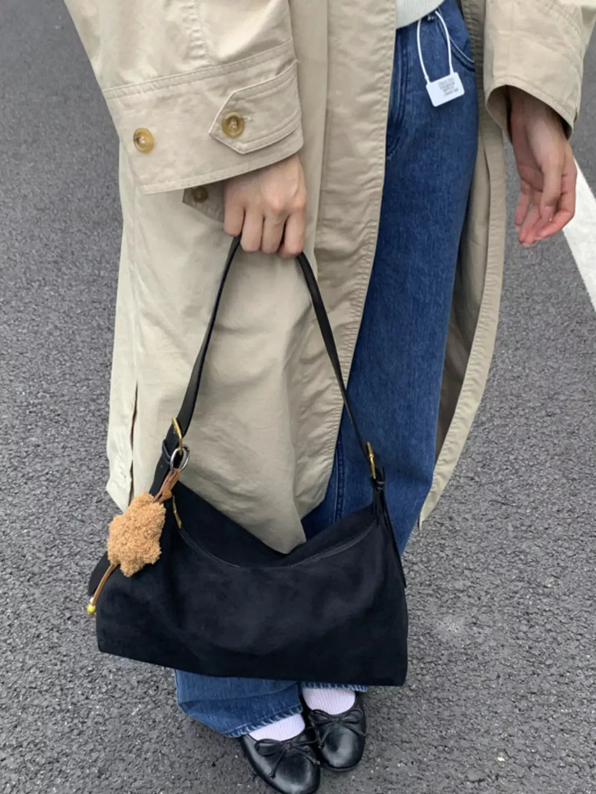Solid Color Suede Hobo Crossbody Bag by Partner Label