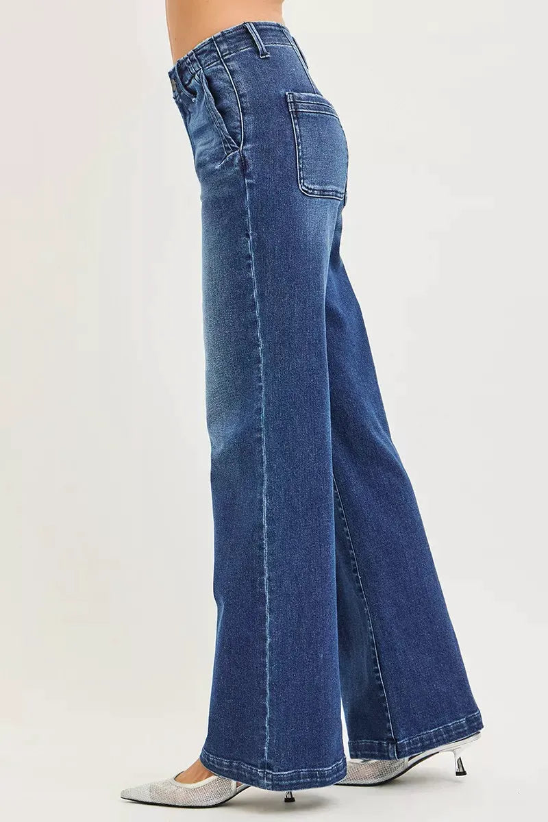 RISEN High Rise Wide Leg Slanted Pocket Jeans by RISEN
