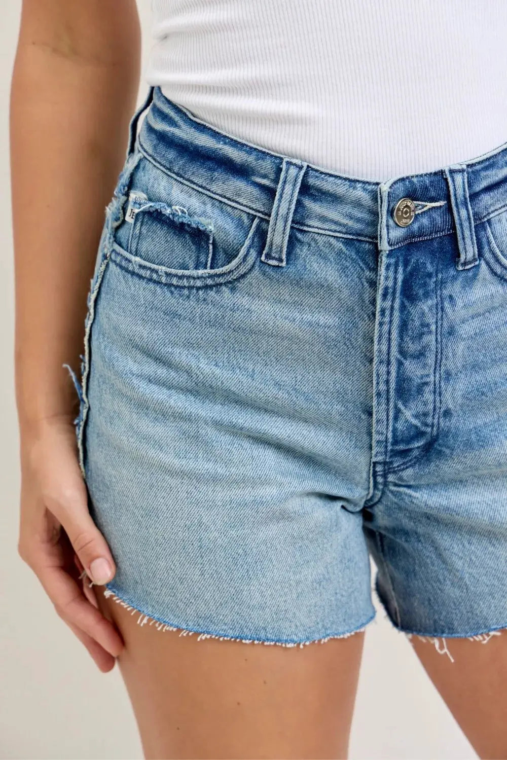 Judy Blue Hw Rigid Magic Cut Off Denim Shorts with Raw Side Seams by Judy Blue