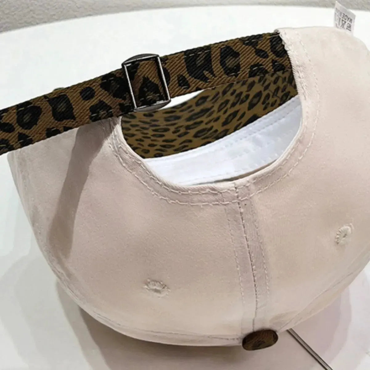 Leopard Print Baseball Cap with Embroidered Letter by Partner Label