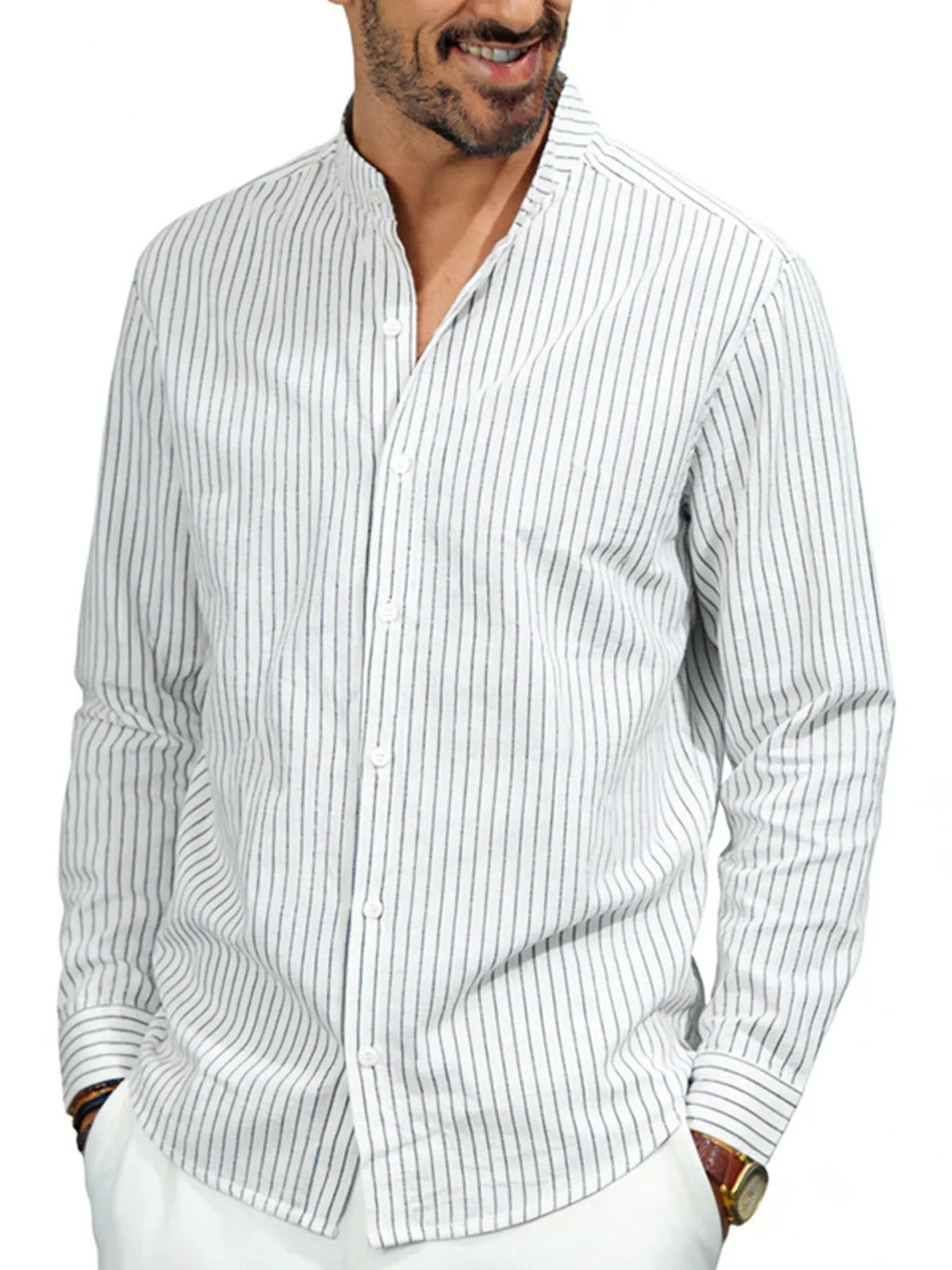Men's Full Size Striped Long Sleeve Shirt Plus Size by Trendsi