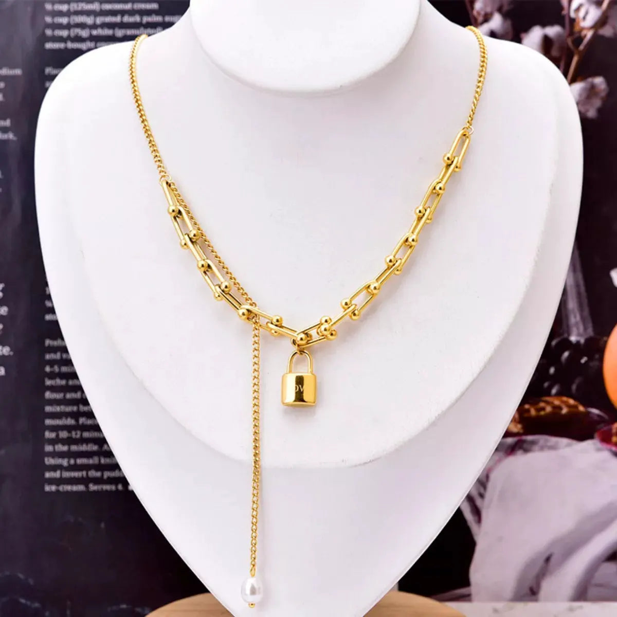 18K Gold-Plated Lock Pendant Necklace by Partnel Label