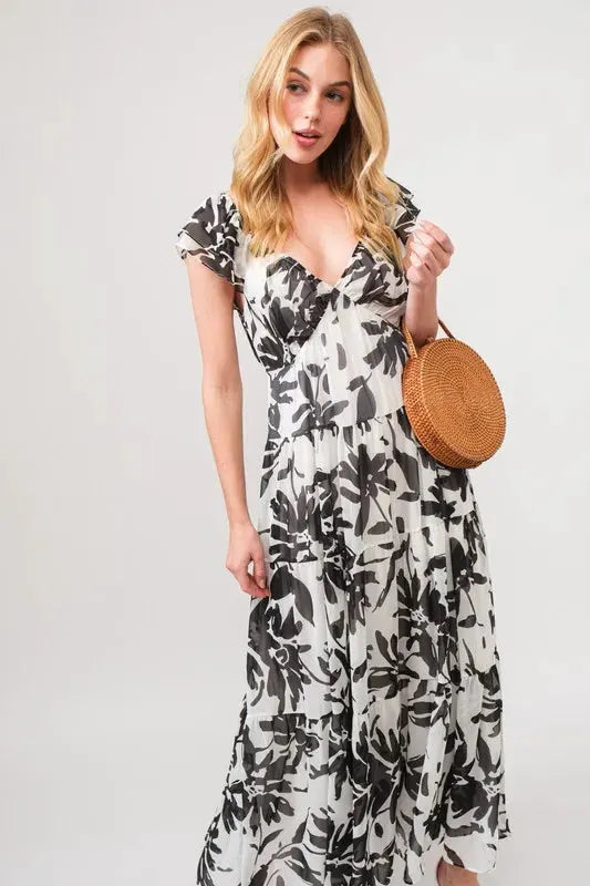 And The Why Ruffled Sleeve Tiered Floral Print Maxi Dress by And The Why