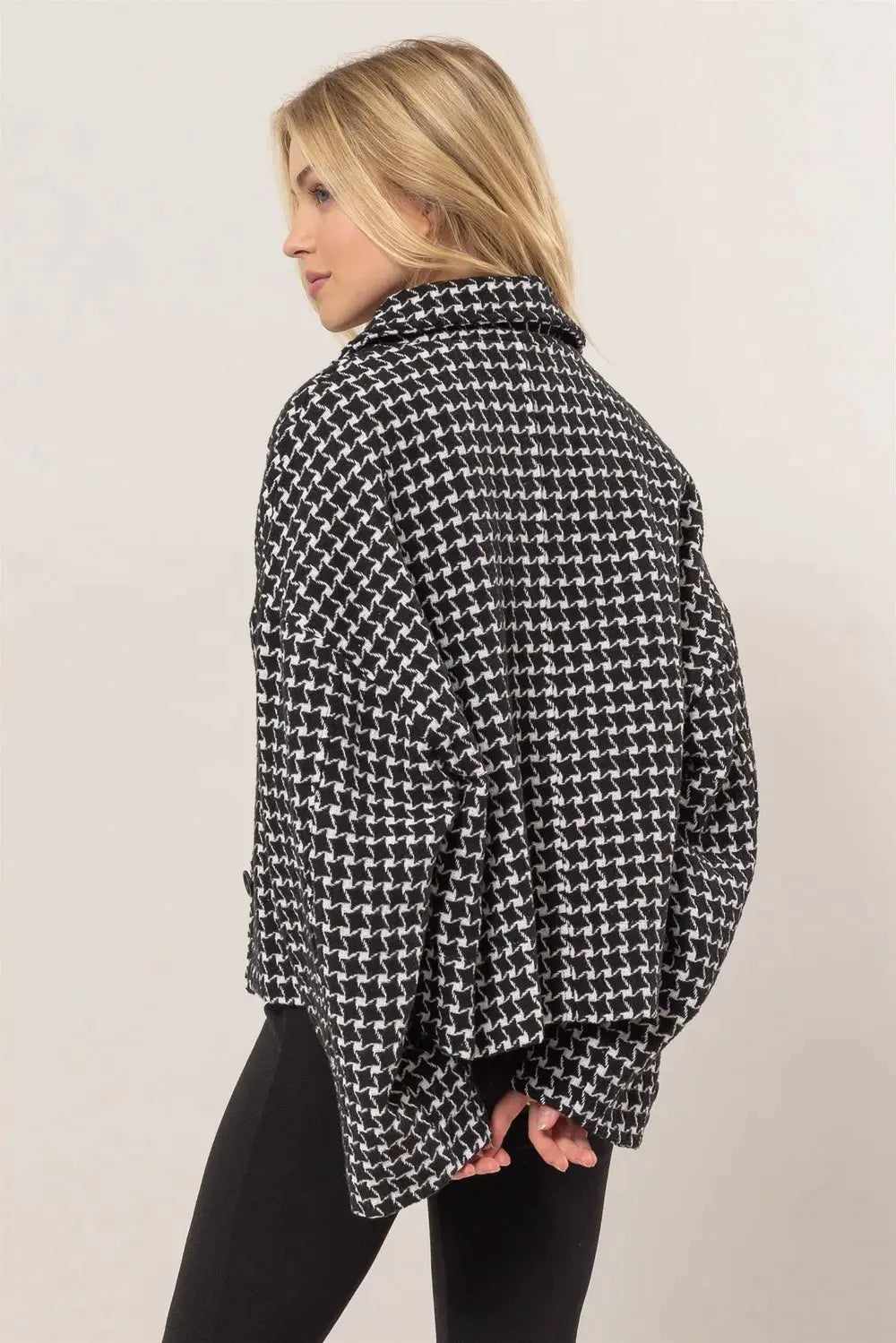 HYFVE Tweed Plaid Button Up Collared Neck Jacket by HYFVE