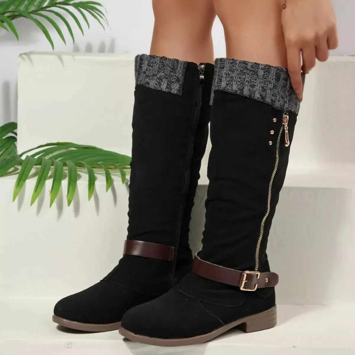 Round Toe Block Heels Boots by Partner Label
