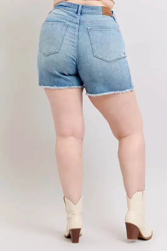 Judy Blue Full Size High Waist Western Embroidery Detail Cut Off Denim Shorts Plus Size by Judy Blue