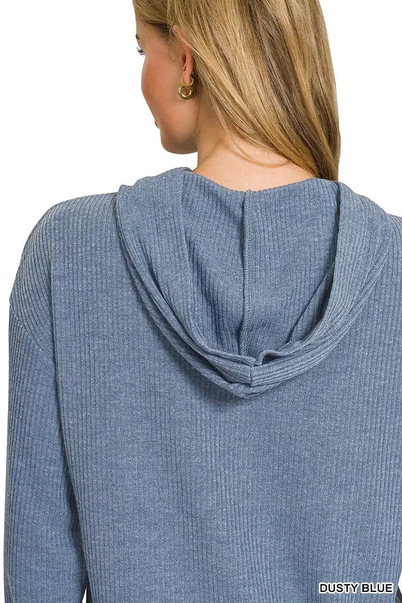 Zenana Ribbed Long Sleeve Hoodie by Zenana