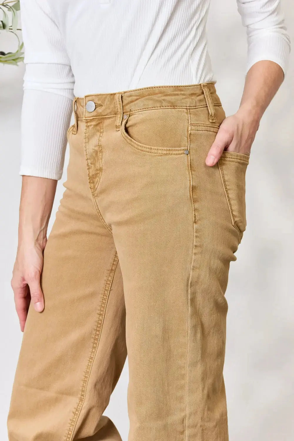 RISEN Full Size Fringe Hem Wide Leg Jeans by RISEN
