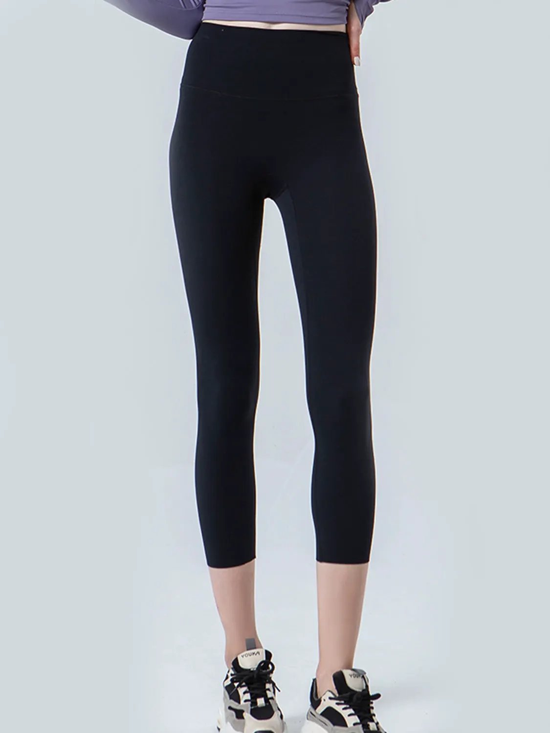 Wide Waistband Cropped Sports Leggings by Partner Label