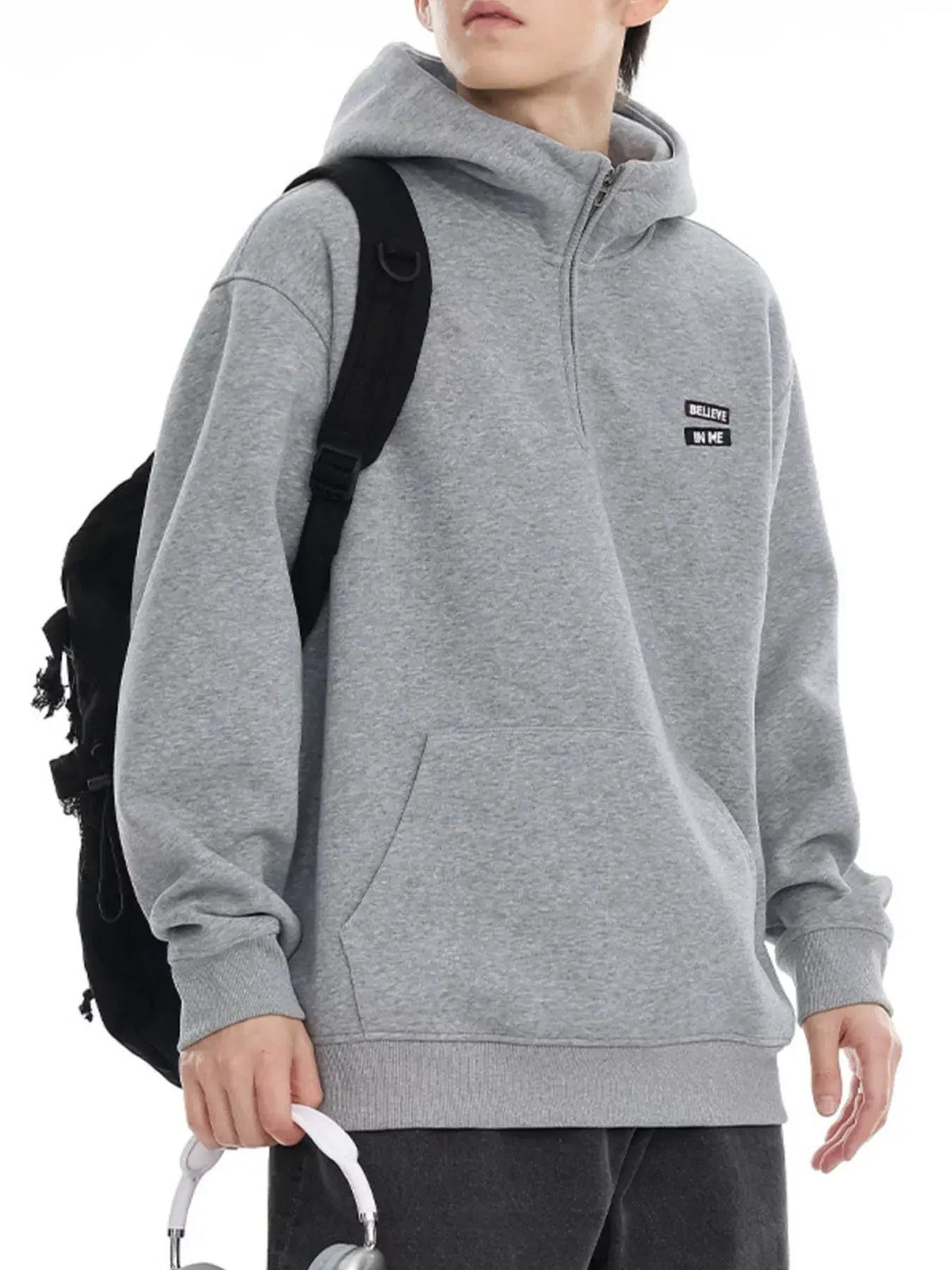 Men's Plus Size Quarter-Zip Long Sleeve Hoodie by Partner Label