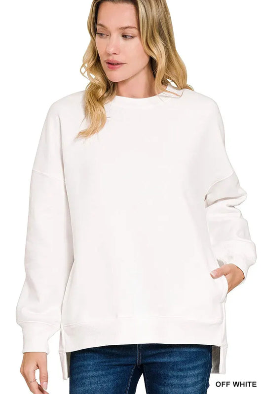 Zenana Fleece Hi-low Boyfriend Sweatshirts with Pockets by Zenana