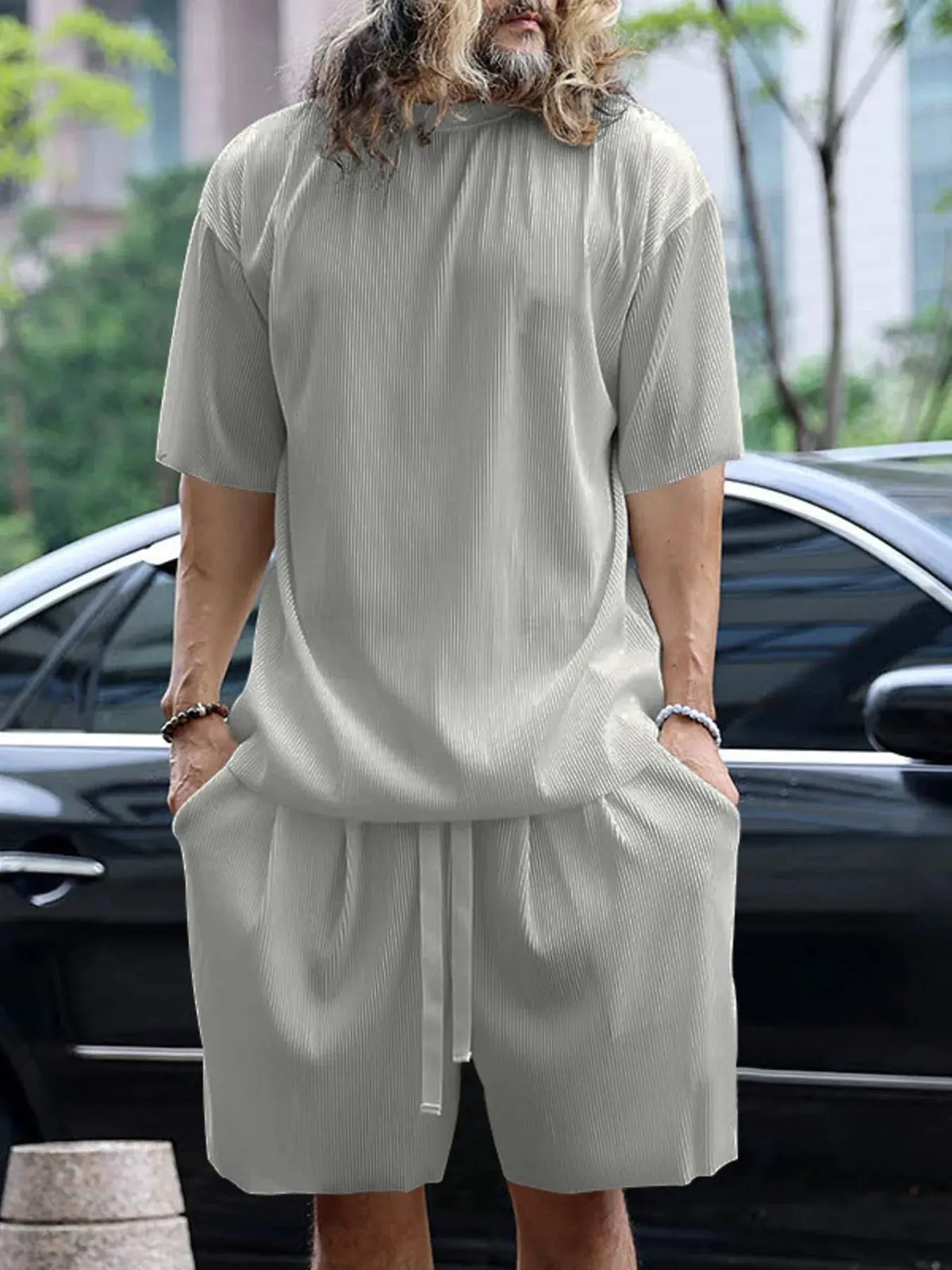 Men's Full Size Round Neck Short Sleeve Top and Shorts Set Plus Size by Trendsi