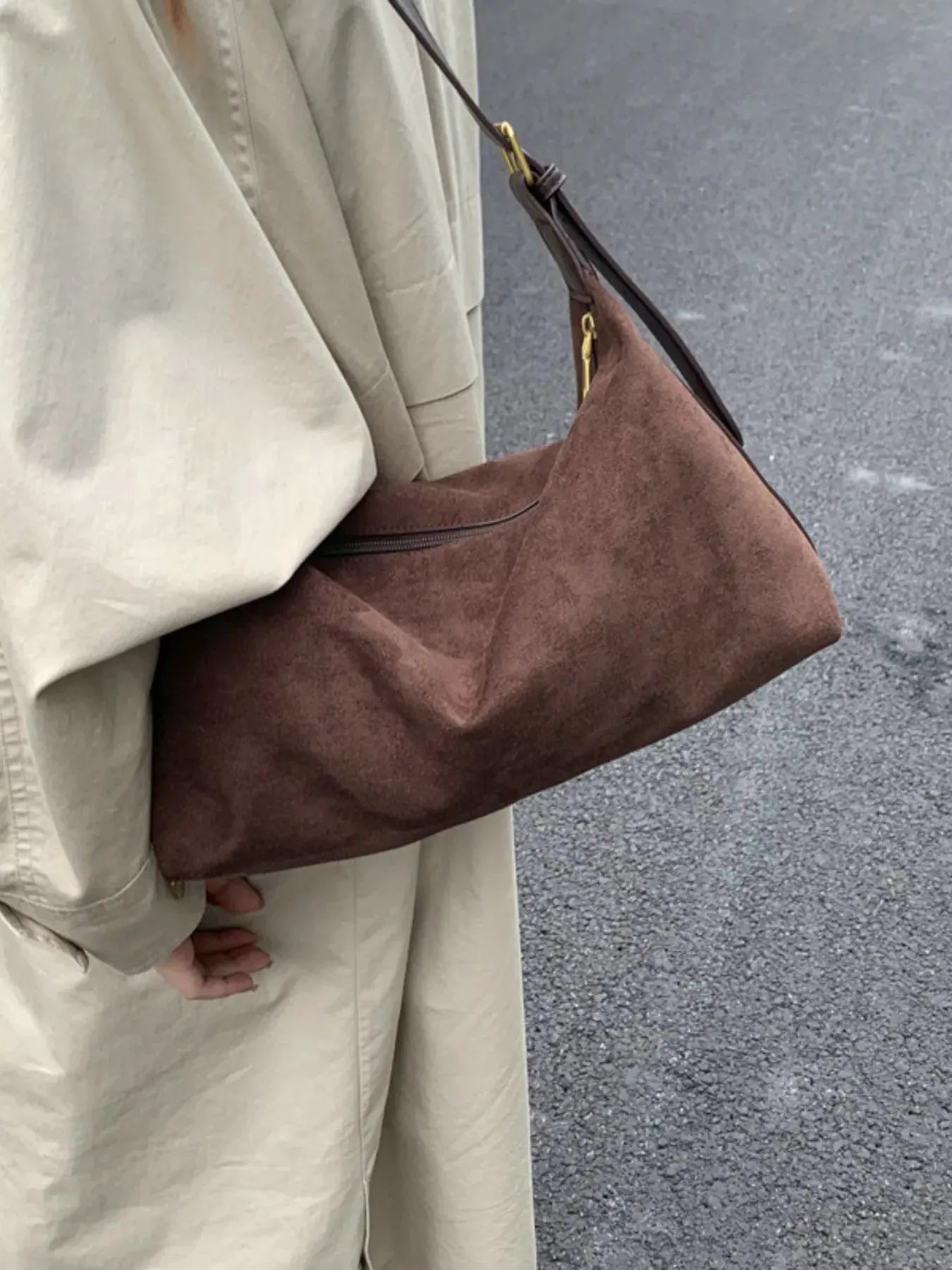 Solid Color Suede Hobo Crossbody Bag by Partner Label