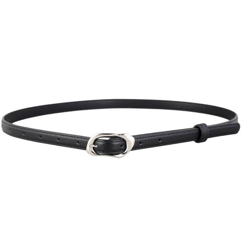 Silver Buckle Skinny Belt by Trendsi