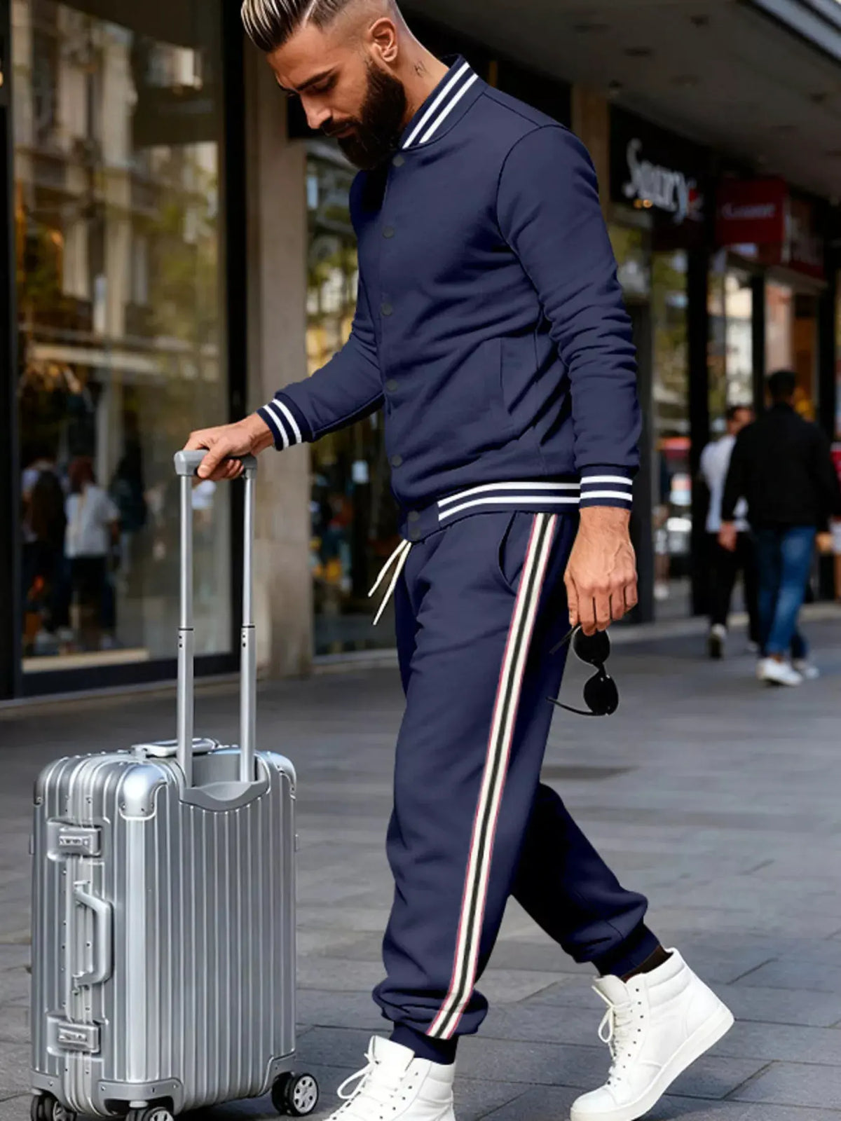 Men's Full Size Striped Snap Down Top and Pants Set Plus Size by Trendsi