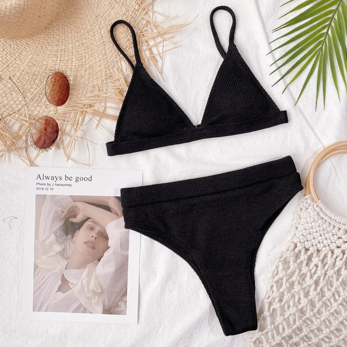 Spaghetti Strap Ribbed Bikini Set by Partner Label