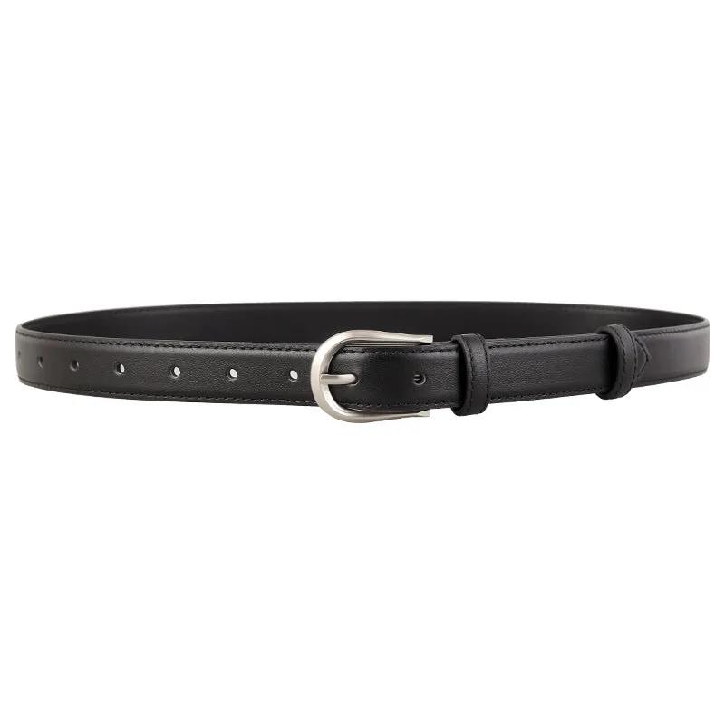 Classic Leather Belt with Silver Buckle by Trendsi