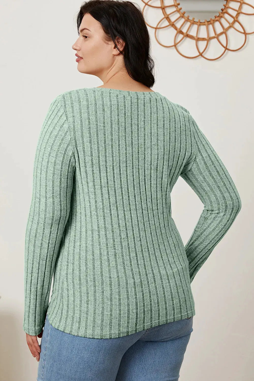 Full Size Ribbed V‑Neck Long Sleeve T‑Shirt | Partner Labels Selection by Partner Label