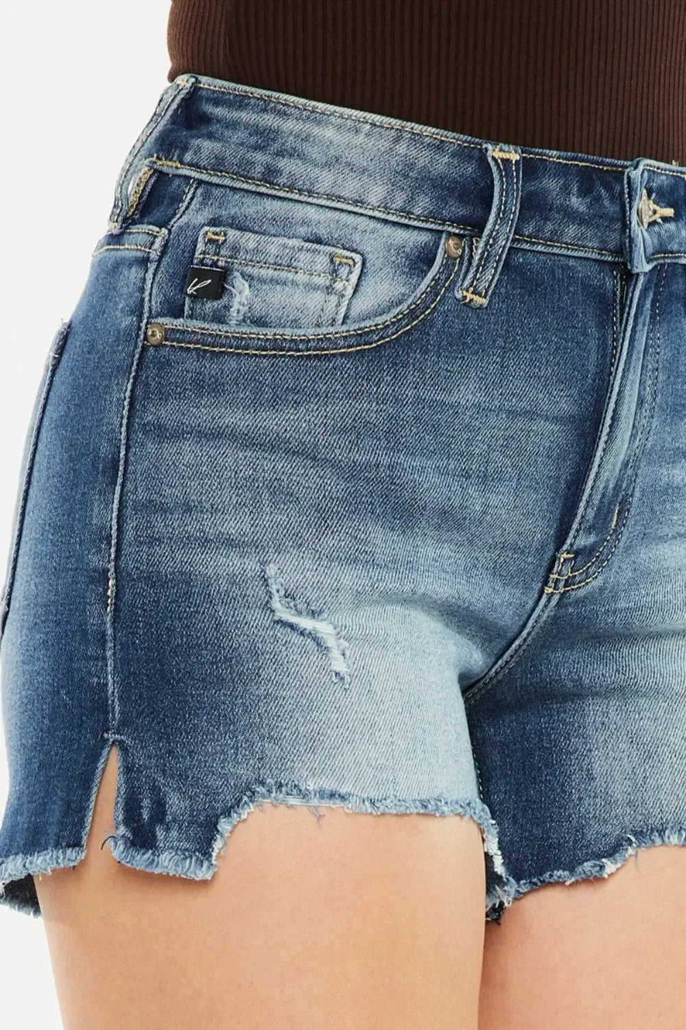 Kancan High Waist Raw Hem Denim Shorts by Kancan