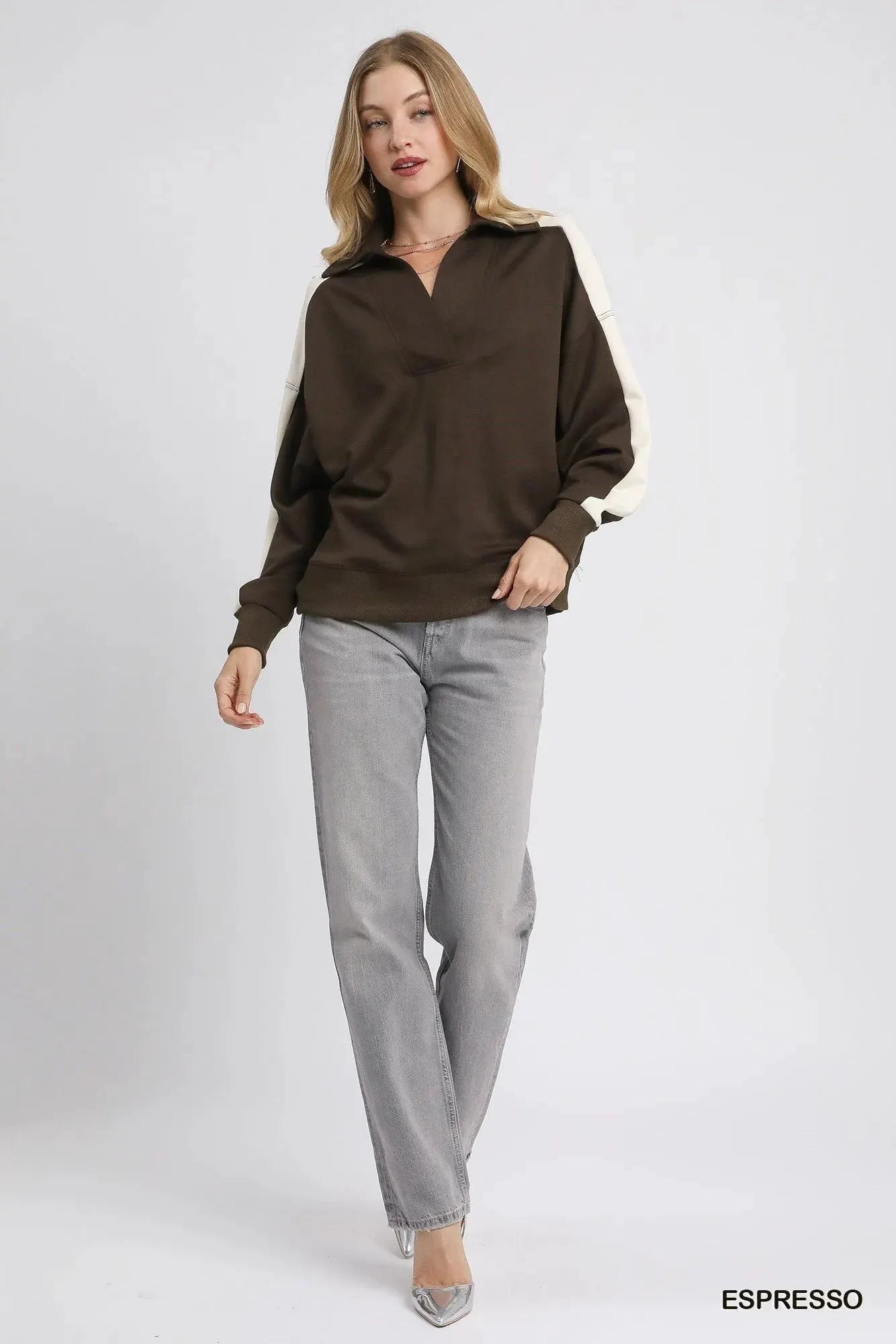 Umgee Color Block Polo Sweatshirt by POL