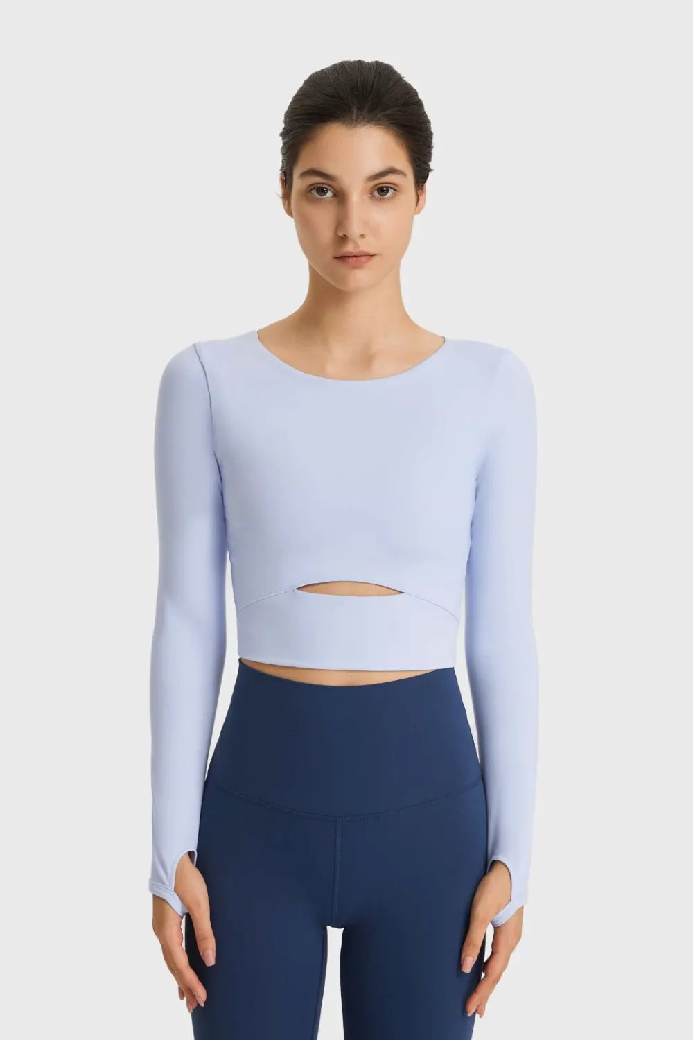 Millennia Cutout Long Sleeve Cropped Sports Top by Millennia