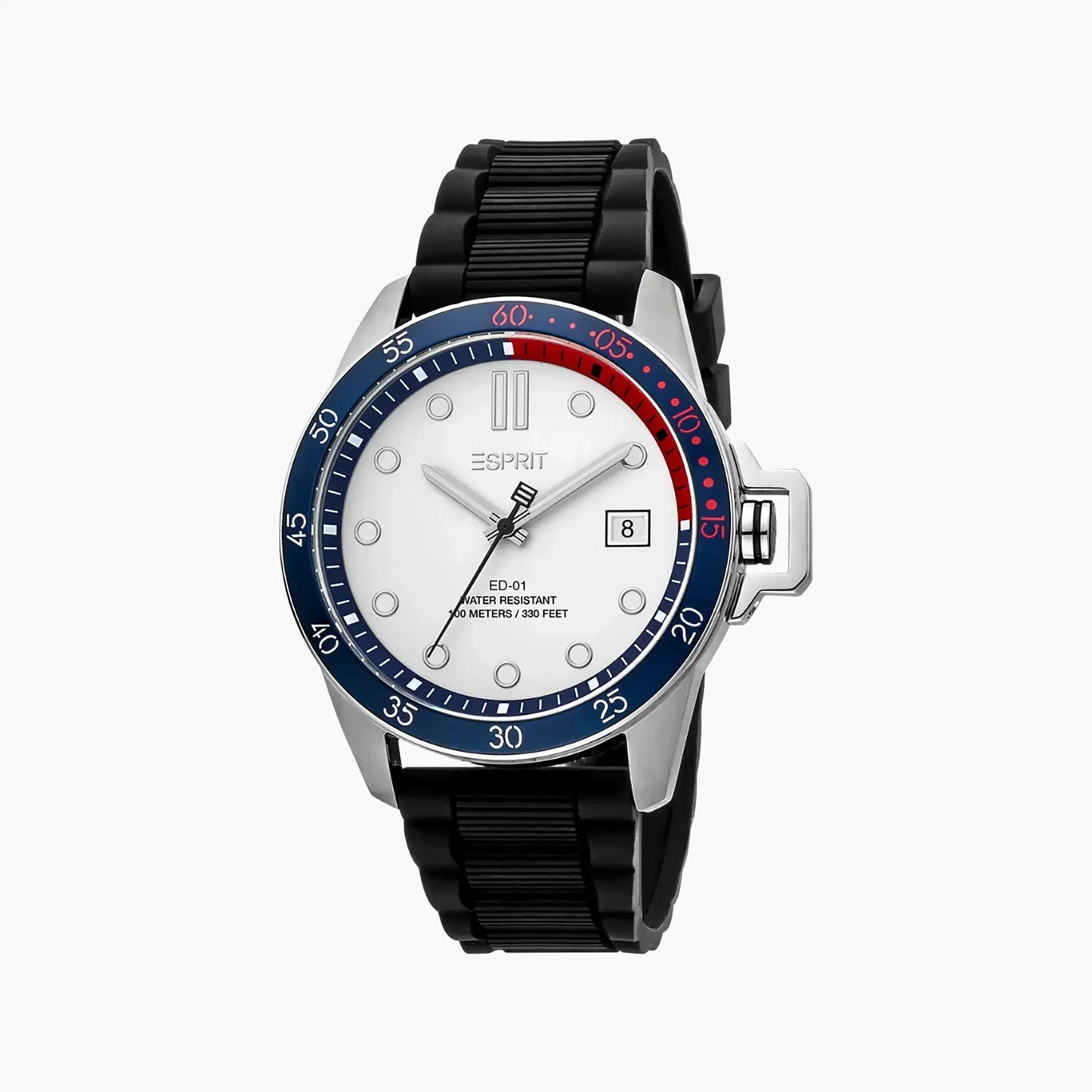 Esprit Men's Silver Dial Watch, Black Rubber Band | Es1g101m0055 by ESPRIT