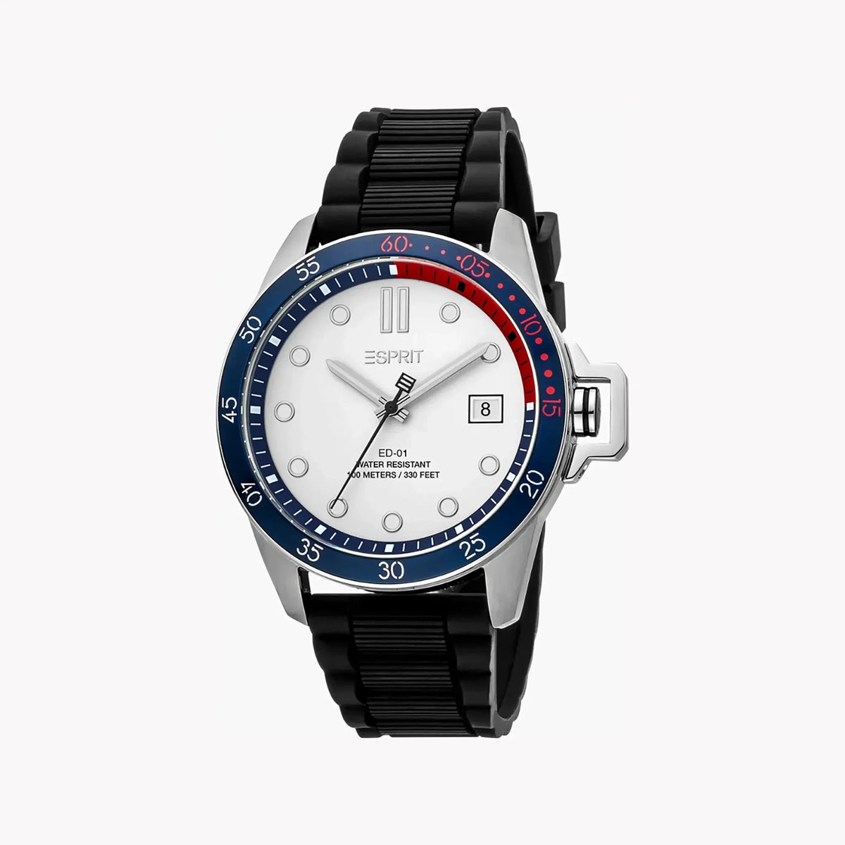 Esprit Men's Silver Dial Watch, Black Rubber Band | Es1g101m0055 by ESPRIT