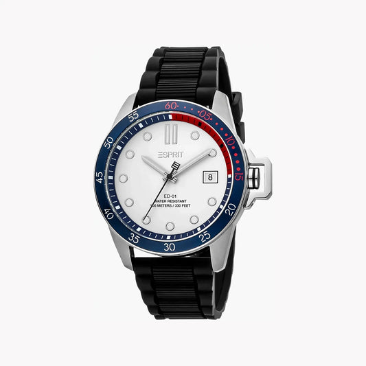 Esprit Men's Silver Dial Watch, Black Rubber Band | Es1g101m0055 by ESPRIT