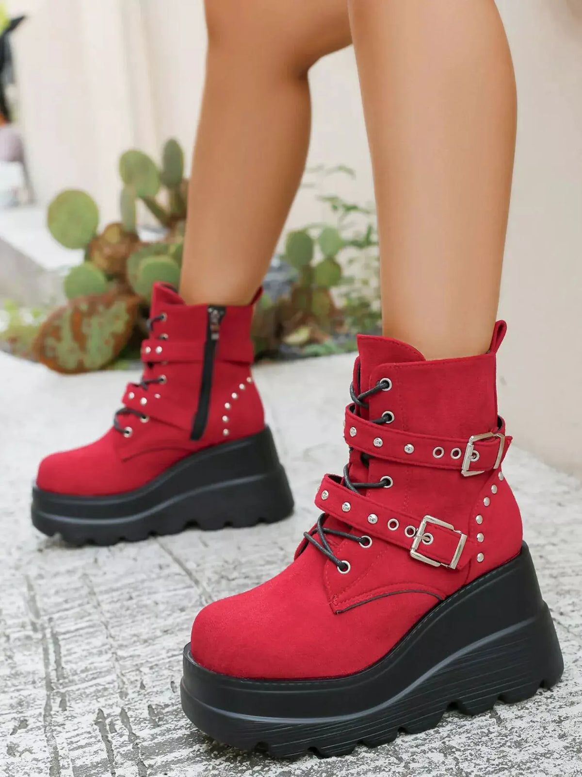 Lace Up Platform Wedge Boots by Partner Label